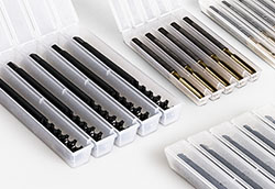 Plastic packaging for threading tools A selection of plastic packaging for threading tools.